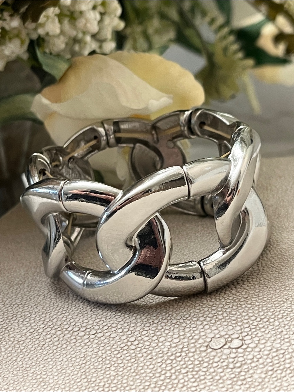 Chunky Silver Bangle Stretch Bracelet